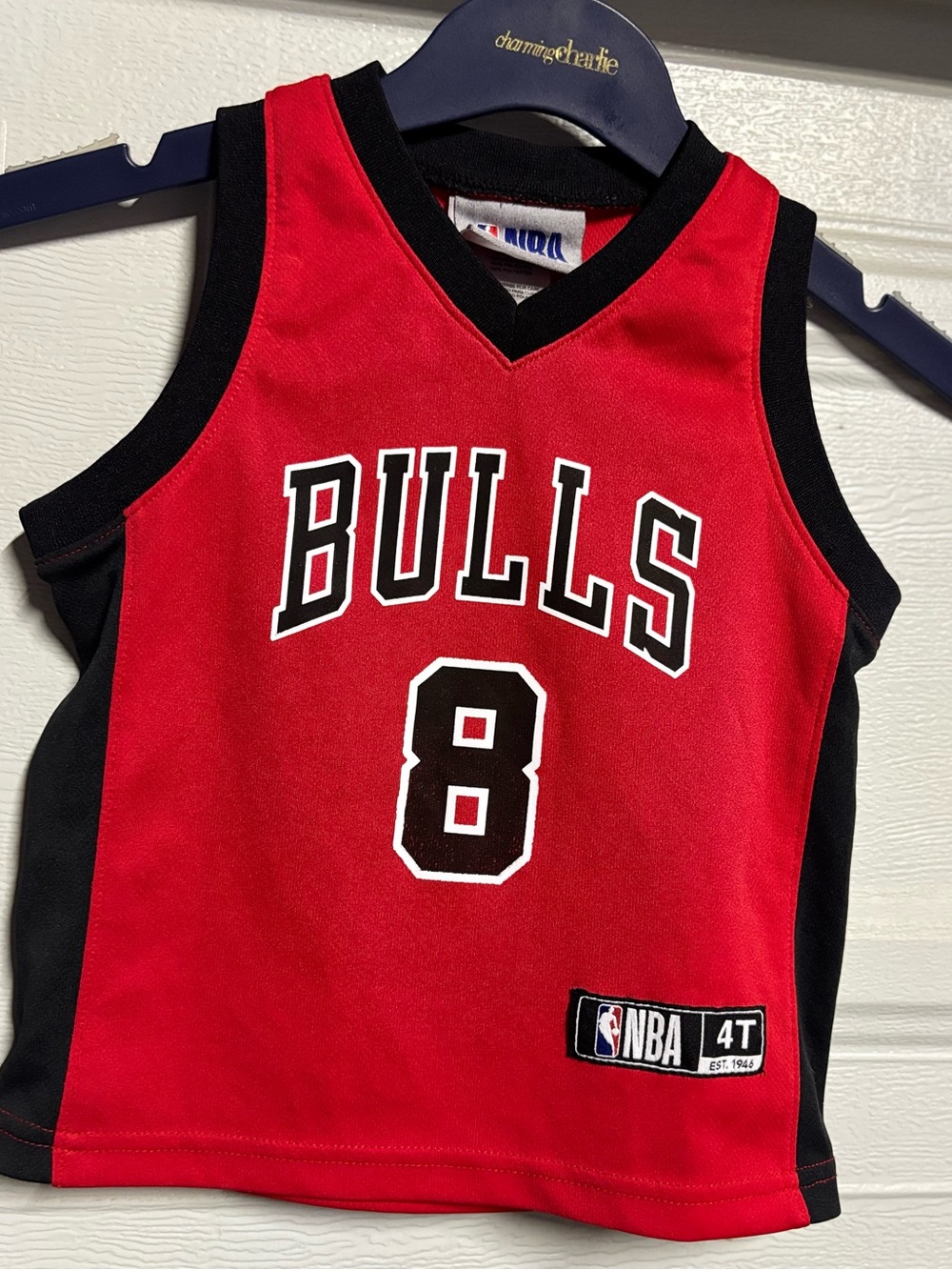 NBA Bulls Red and Black Kids Jersey Top - Number 8 size 4T